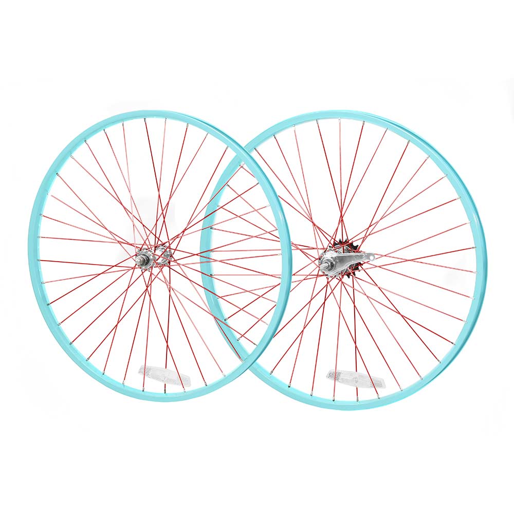 Aqua & Red Bicycle Wheelset